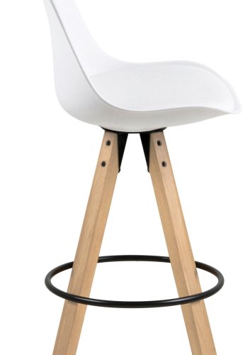 ACT NORDIC Dima Barhocker, mit Rückenlehne und Fußstütze – weißes PU/Polypropylen und Naturkautschukholz
