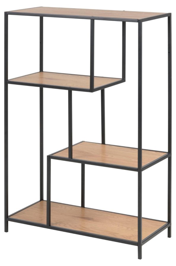 ACT NORDIC Seaford bokhylle, m. 3 hyller - matt villeik grovt papir og matt sort grovt stl