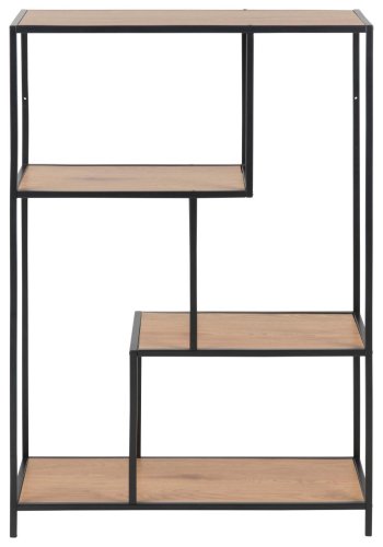 ACT NORDIC Seaford bokhylle, m. 3 hyller - matt villeik grovt papir og matt sort grovt stl