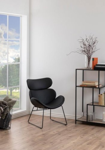 ACT NORDIC Seaford bokhylle, m. 3 hyller - matt villeik grovt papir og matt sort grovt stl