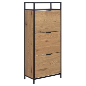 ACT NORDIC Seaford skoskab, m. 3 skuffer - mat vildeg ru papir og sort stl