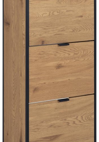 ACT NORDIC Seaford Schuhschrank mit 3 Schubladen – mattes Wildraupapier und schwarzer Stahl