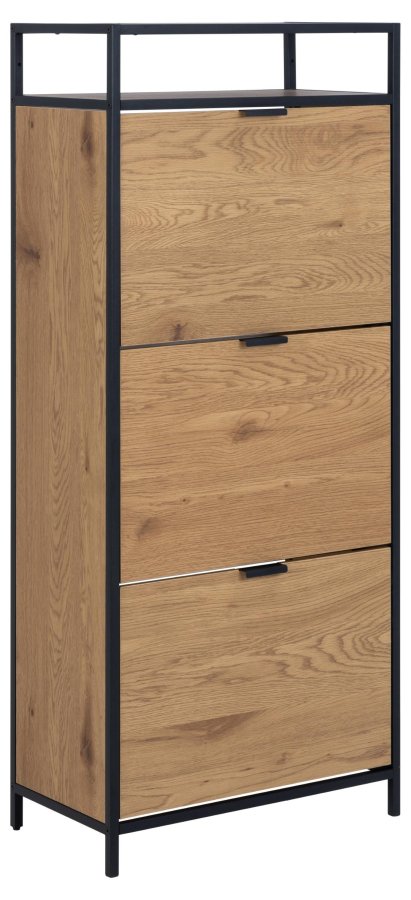 ACT NORDIC Seaford Schuhschrank mit 3 Schubladen – mattes Wildraupapier und schwarzer Stahl