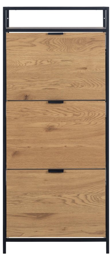 ACT NORDIC Seaford Schuhschrank mit 3 Schubladen – mattes Wildraupapier und schwarzer Stahl