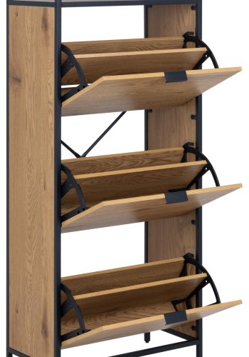 ACT NORDIC Seaford Schuhschrank mit 3 Schubladen – mattes Wildraupapier und schwarzer Stahl