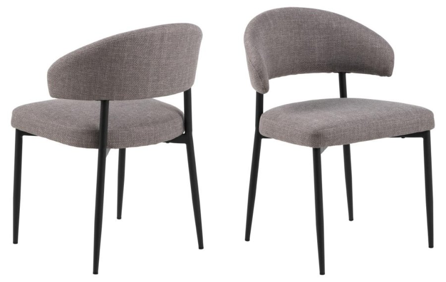 ACT NORDIC Edina Esszimmerstuhl - hellgraubrauner Stoff und schwarzer Stahl