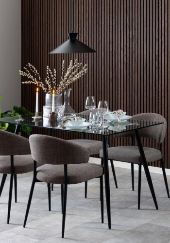 ACT NORDIC Edina Esszimmerstuhl - hellgraubrauner Stoff und schwarzer Stahl