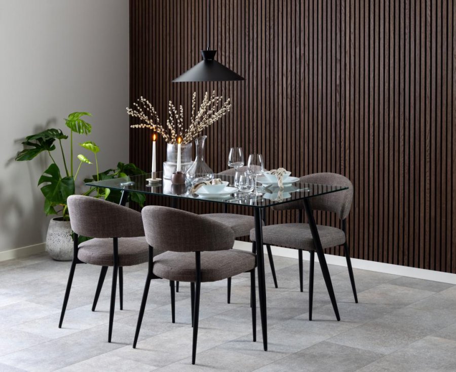 ACT NORDIC Edina Esszimmerstuhl - hellgraubrauner Stoff und schwarzer Stahl