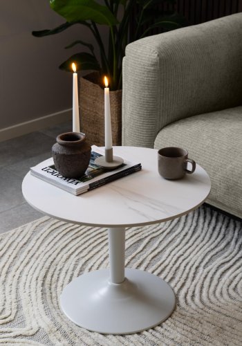 ACT NORDIC Malta salongbord, rundt - hvit Unico keramikk/MDF/st�l (�60x45)