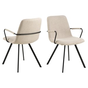 ACT NORDIC Selina spisebordsstol, m. armln - beige stof og matsort stl