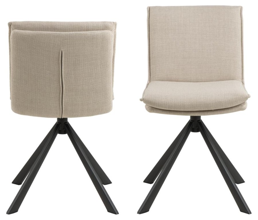 ACT NORDIC Flynn Esszimmerstuhl, mit Drehfunktion – beiger Stoff und schwarzer Stahl