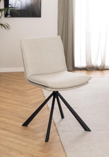 ACT NORDIC Flynn Esszimmerstuhl, mit Drehfunktion – beiger Stoff und schwarzer Stahl
