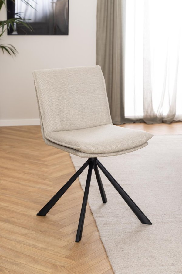 ACT NORDIC Flynn Esszimmerstuhl, mit Drehfunktion – beiger Stoff und schwarzer Stahl