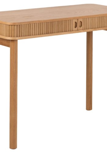 ACT NORDIC Langley Schreibtisch, mit Lamellenfront und 2 Schiebetüren – natürliches Eichenfurnier und Eiche (100x50x75)