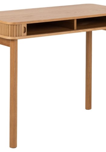 ACT NORDIC Langley Schreibtisch, mit Lamellenfront und 2 Schiebetüren – natürliches Eichenfurnier und Eiche (100x50x75)