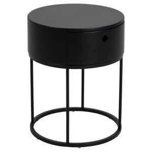 ACT NORDIC Polo sengebord, m. skuffe, rund - sort MDF og matsort stl (40x51)