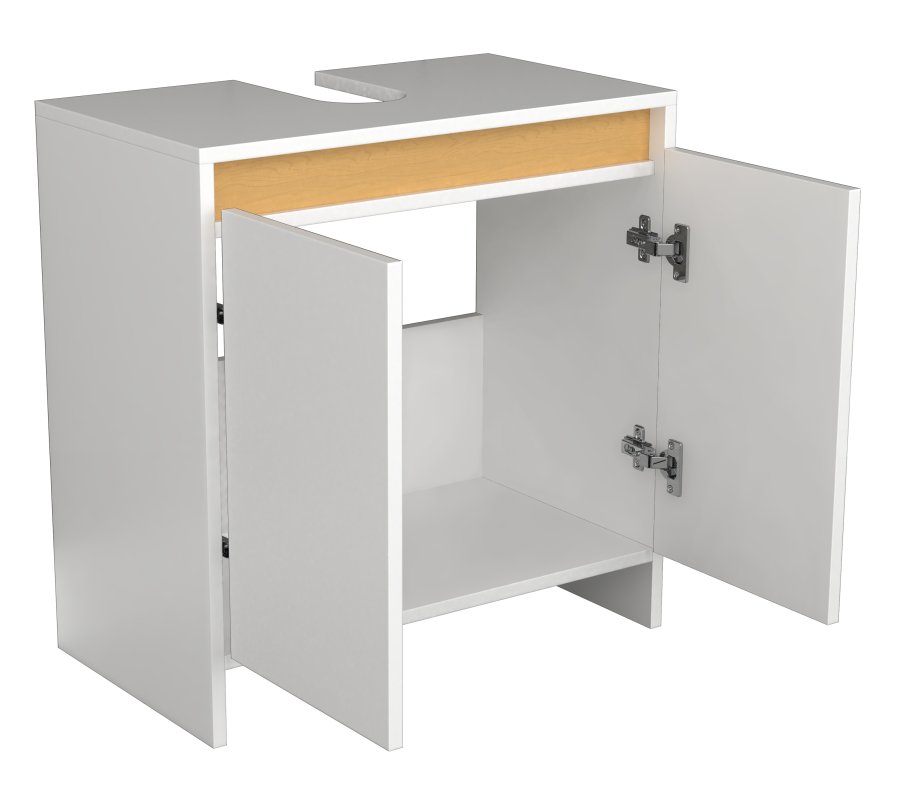 VCM NORDIC Malira Badezimmer-Waschtischunterschrank mit 2 Türen - Weiß/Natur-Melamin