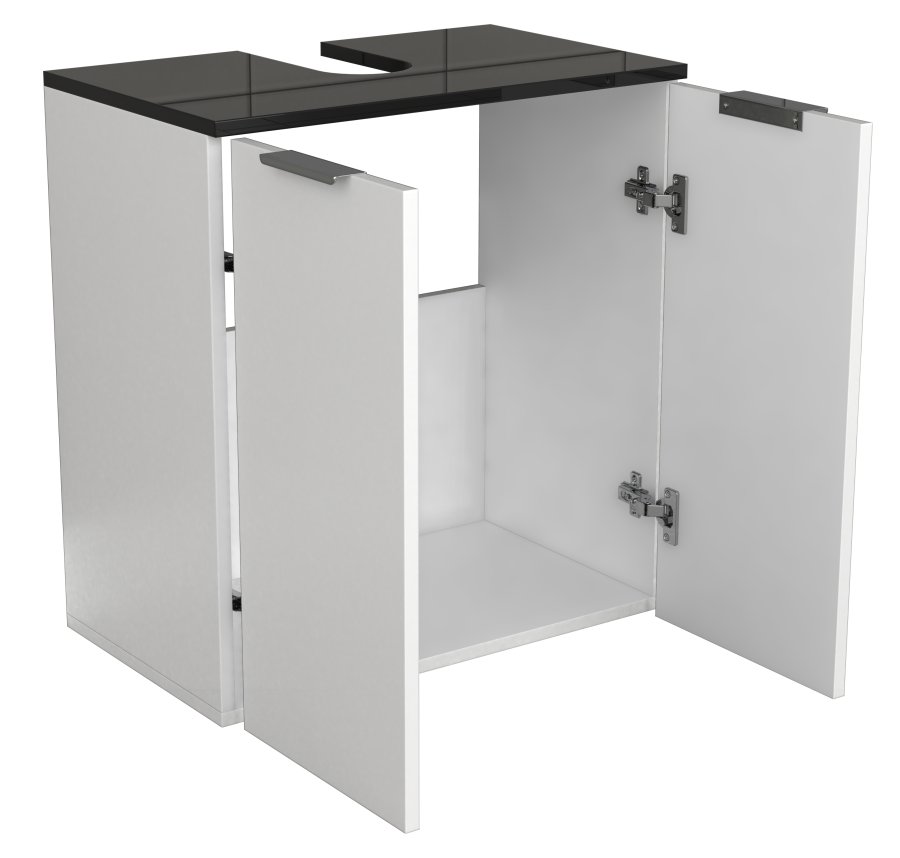 VCM NORDIC Donali Badezimmer-Waschtischunterschrank für Waschbecken, mit 2 Türen - Weiß/Schwarz Melamin