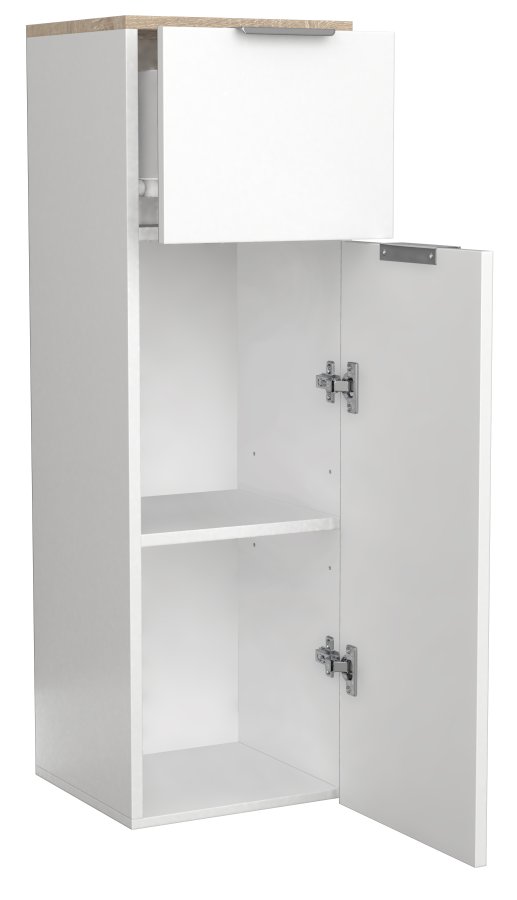 VCM NORDIC Donali Badezimmerschrank Midi, m. 1 Tür, 1 Schublade, 1 Einlegeboden - weiß/natur Melamin