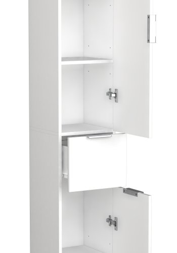 VCM NORDIC Donali Badezimmerschrank Hoch, m. 2 Türen, 1 Schublade, 3 Einlegeböden - weiß/schwarz Melamin