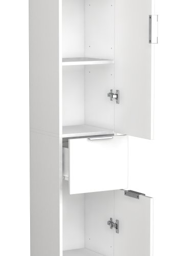 VCM NORDIC Donali Badezimmerschrank Hoch, m. 2 Türen, 1 Schublade, 3 Einlegeböden - Weiß/Naturmelamin