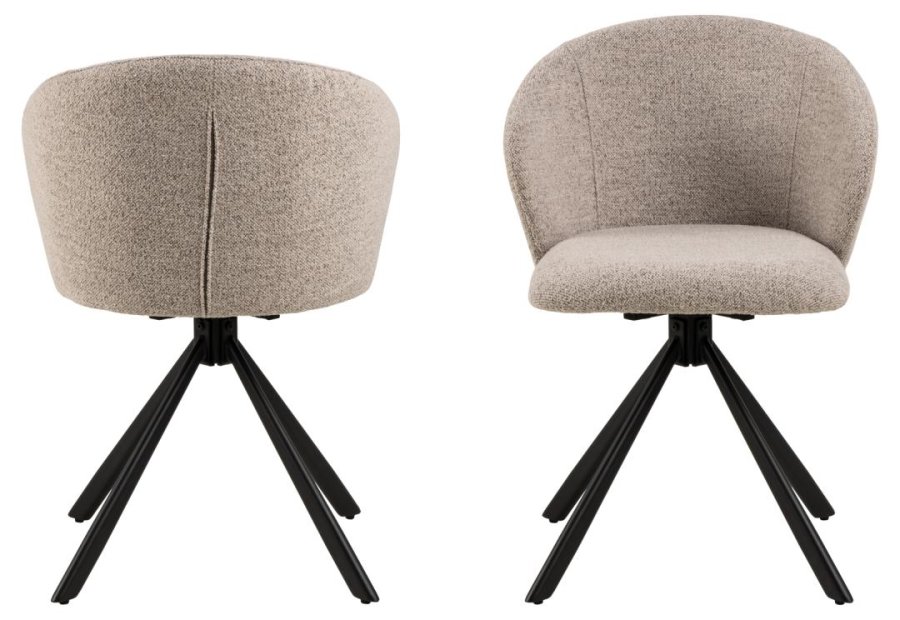 ACT NORDIC Pippa Esszimmerstuhl, mit Drehfunktion und Reißverschluss – beiger Stoff und schwarzer Stahl