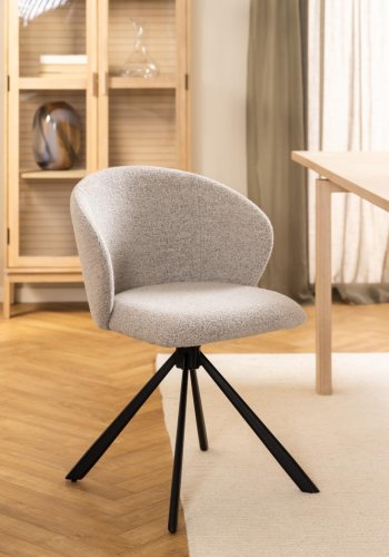 ACT NORDIC Pippa Esszimmerstuhl, mit Drehfunktion und Reißverschluss – beiger Stoff und schwarzer Stahl