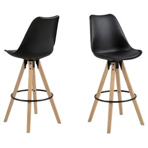 ACT NORDIC Dima barstol, med ryggstöd och fotstöd - svart PU/polypropylen och naturgummiträ