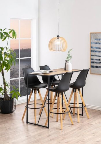 ACT NORDIC Dima Barhocker, mit Rückenlehne und Fußstütze – schwarzes PU/Polypropylen und Naturkautschukholz