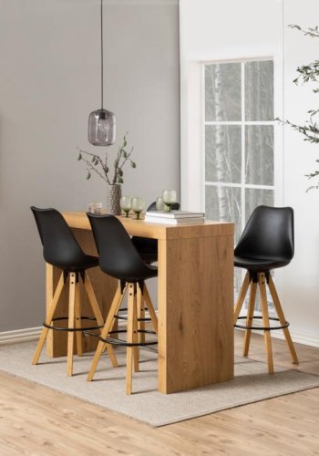 ACT NORDIC Dima Barhocker, mit Rückenlehne und Fußstütze – schwarzes PU/Polypropylen und Naturkautschukholz