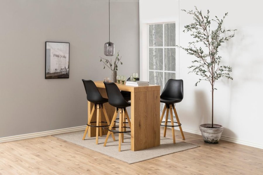 ACT NORDIC Dima Barhocker, mit Rückenlehne und Fußstütze – schwarzes PU/Polypropylen und Naturkautschukholz