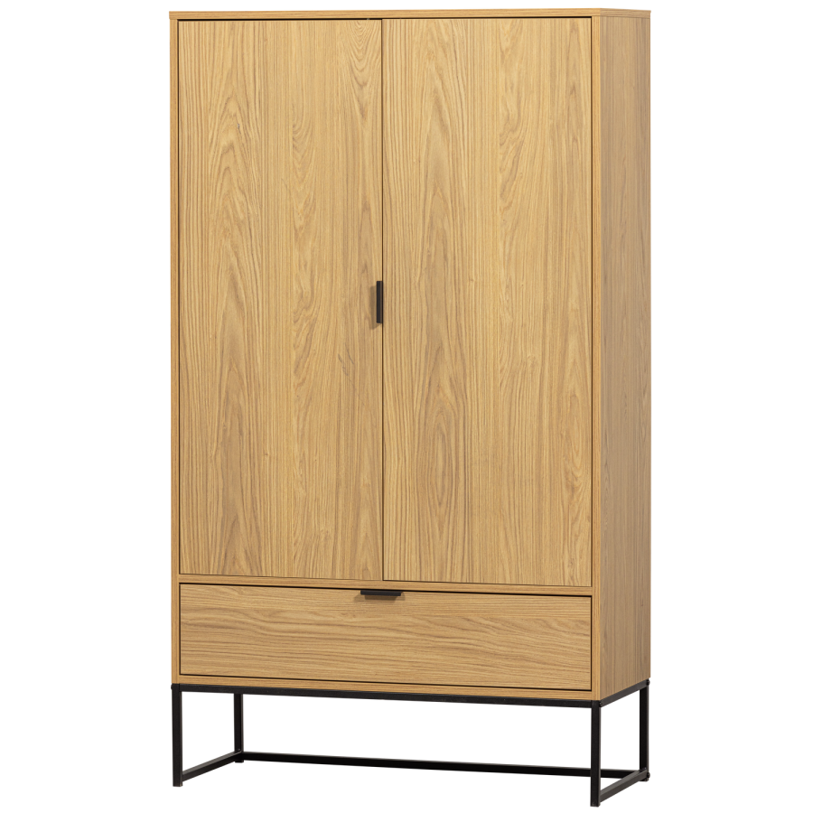 WOOOD Silas skp, med 2 dörrar, 2 hyllor och 1 lda - ekmelamin och svart metall
