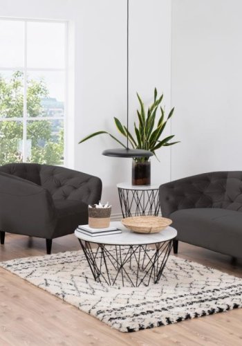 ACT NORDIC Ria 2-Sitzer-Sofa, mit Nähten – dunkelgrauer Stoff und schwarzes Gummiholz