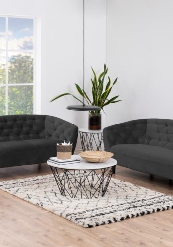 ACT NORDIC Ria 2-Sitzer-Sofa, mit Nähten – dunkelgrauer Stoff und schwarzes Gummiholz