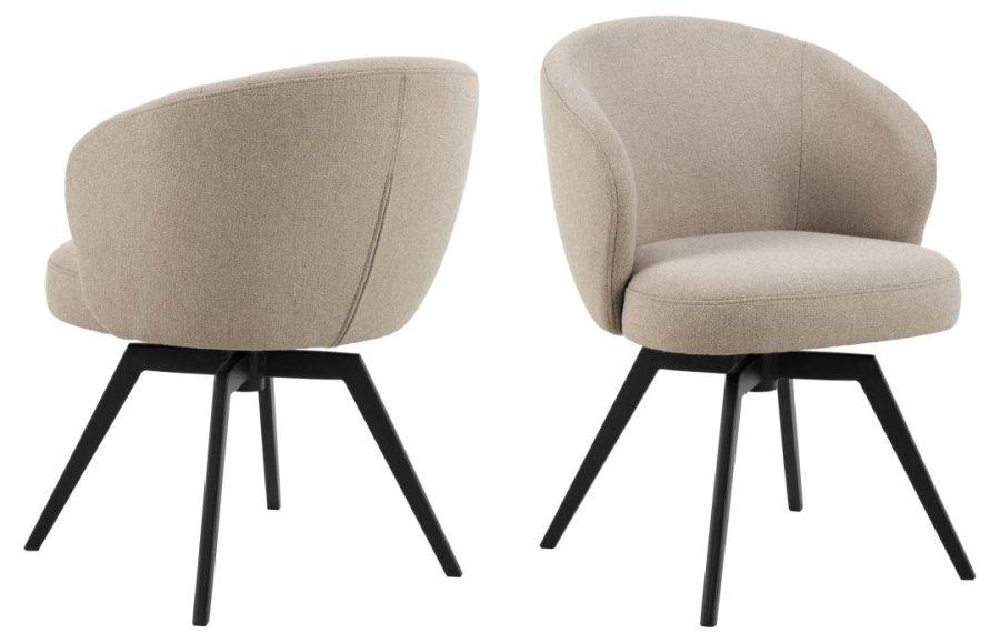 ACT NORDIC Darlene spisestuestol, med armlener, svingfunksjon, retursving - beige stoff og svart stl