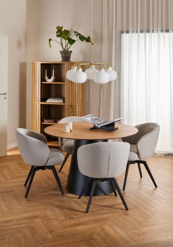 ACT NORDIC Darlene spisestuestol, med armlener, svingfunksjon, retursving - beige stoff og svart stl