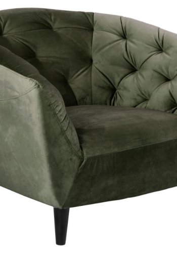 ACT NORDIC Ria Sessel, mit Armlehnen und Nähten – waldgrüner Stoff und schwarzes Gummibaumholz