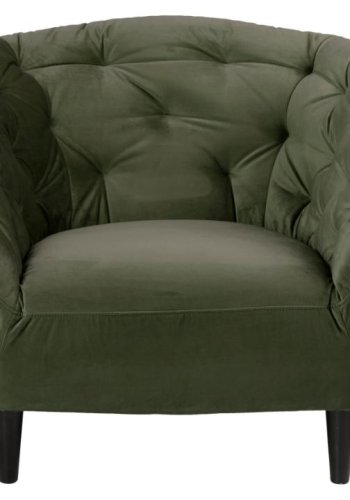 ACT NORDIC Ria Sessel, mit Armlehnen und Nähten – waldgrüner Stoff und schwarzes Gummibaumholz