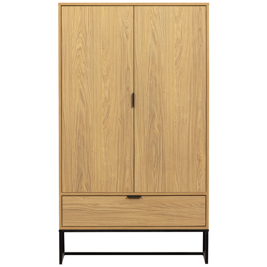 WOOOD Silas skp, med 2 dörrar, 2 hyllor och 1 lda - ekmelamin och svart metall