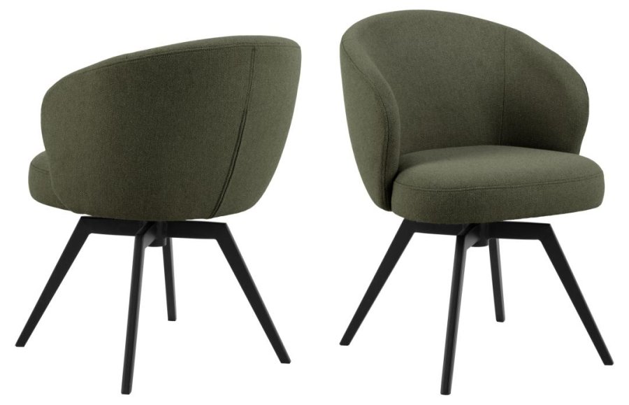 ACT NORDIC Darlene spisestuestol, med armlener, svingfunksjon, retursving - grnt stoff og svart stl