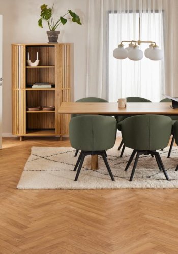 ACT NORDIC Darlene spisestuestol, med armlener, svingfunksjon, retursving - grnt stoff og svart stl