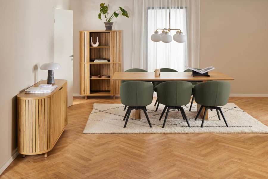 ACT NORDIC Darlene spisestuestol, med armlener, svingfunksjon, retursving - grnt stoff og svart stl