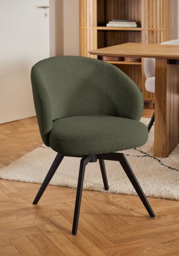 ACT NORDIC Darlene spisestuestol, med armlener, svingfunksjon, retursving - grnt stoff og svart stl