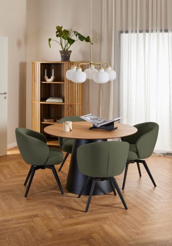 ACT NORDIC Darlene spisestuestol, med armlener, svingfunksjon, retursving - grnt stoff og svart stl