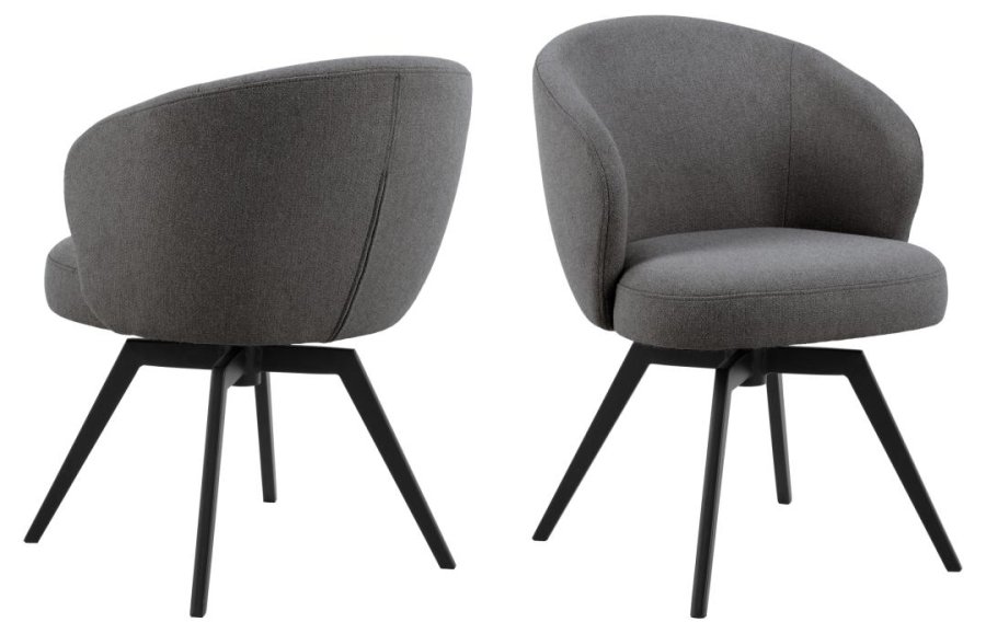 ACT NORDIC Darlene spisestuestol, med armlener, svingfunksjon, retursving - grtt stoff og svart stl