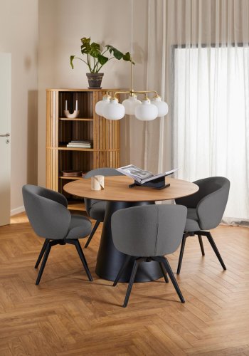 ACT NORDIC Darlene spisestuestol, med armlener, svingfunksjon, retursving - grtt stoff og svart stl