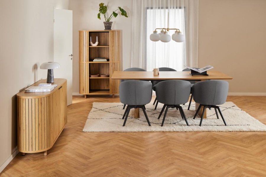 ACT NORDIC Darlene spisestuestol, med armlener, svingfunksjon, retursving - grtt stoff og svart stl