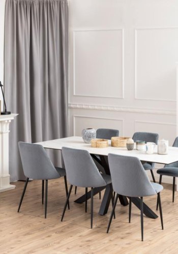 ACT NORDIC Ines Esszimmerstuhl - grauer Stoff und schwarzer Stahl