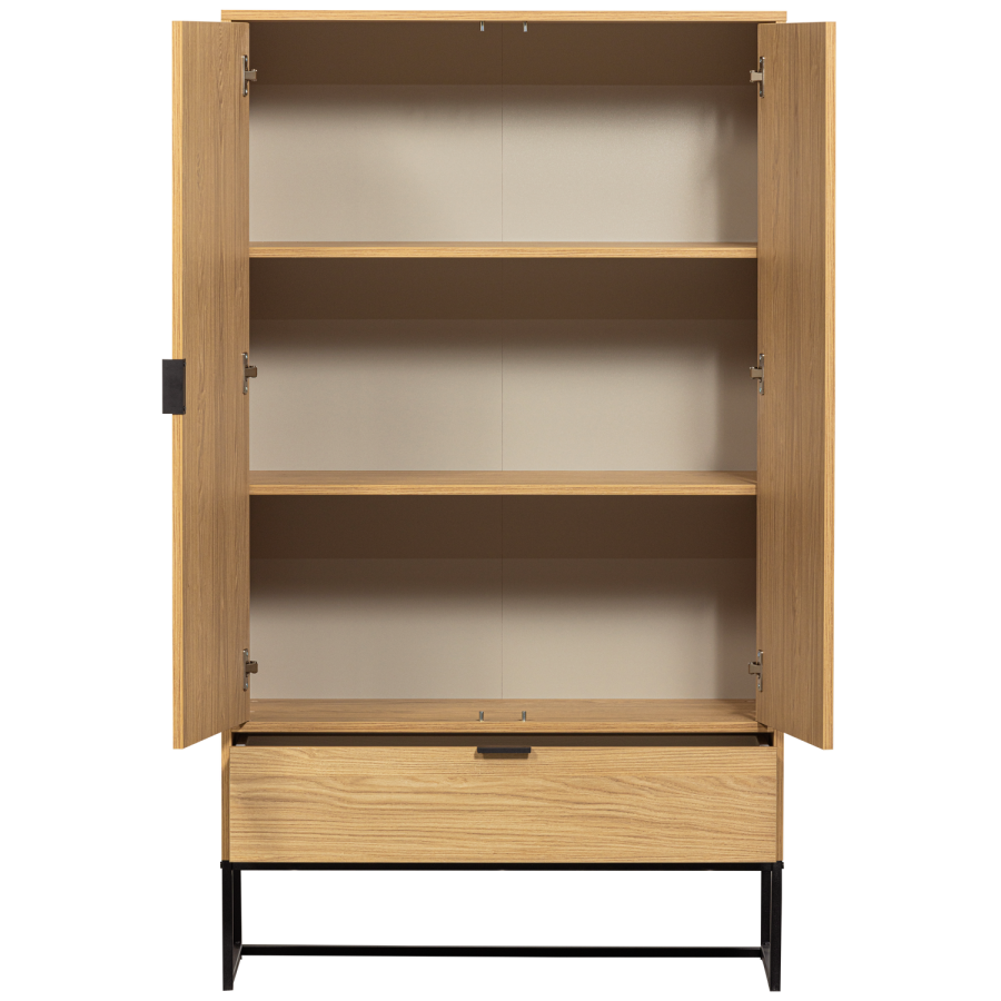 WOOOD Silas skp, med 2 dörrar, 2 hyllor och 1 lda - ekmelamin och svart metall