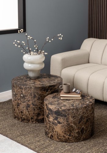 ACT NORDIC Dice sofabord, rundt - brun marmor Delhi grovt papir (58) (sett med 2)